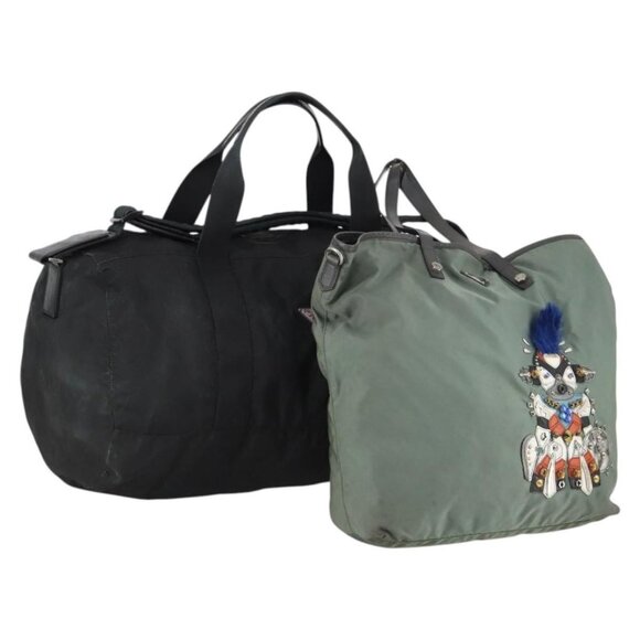 PRADA Shoulder Bag Nylon Leather 2 Set Khaki Black Auth gh1001 - Picture 1 of 16